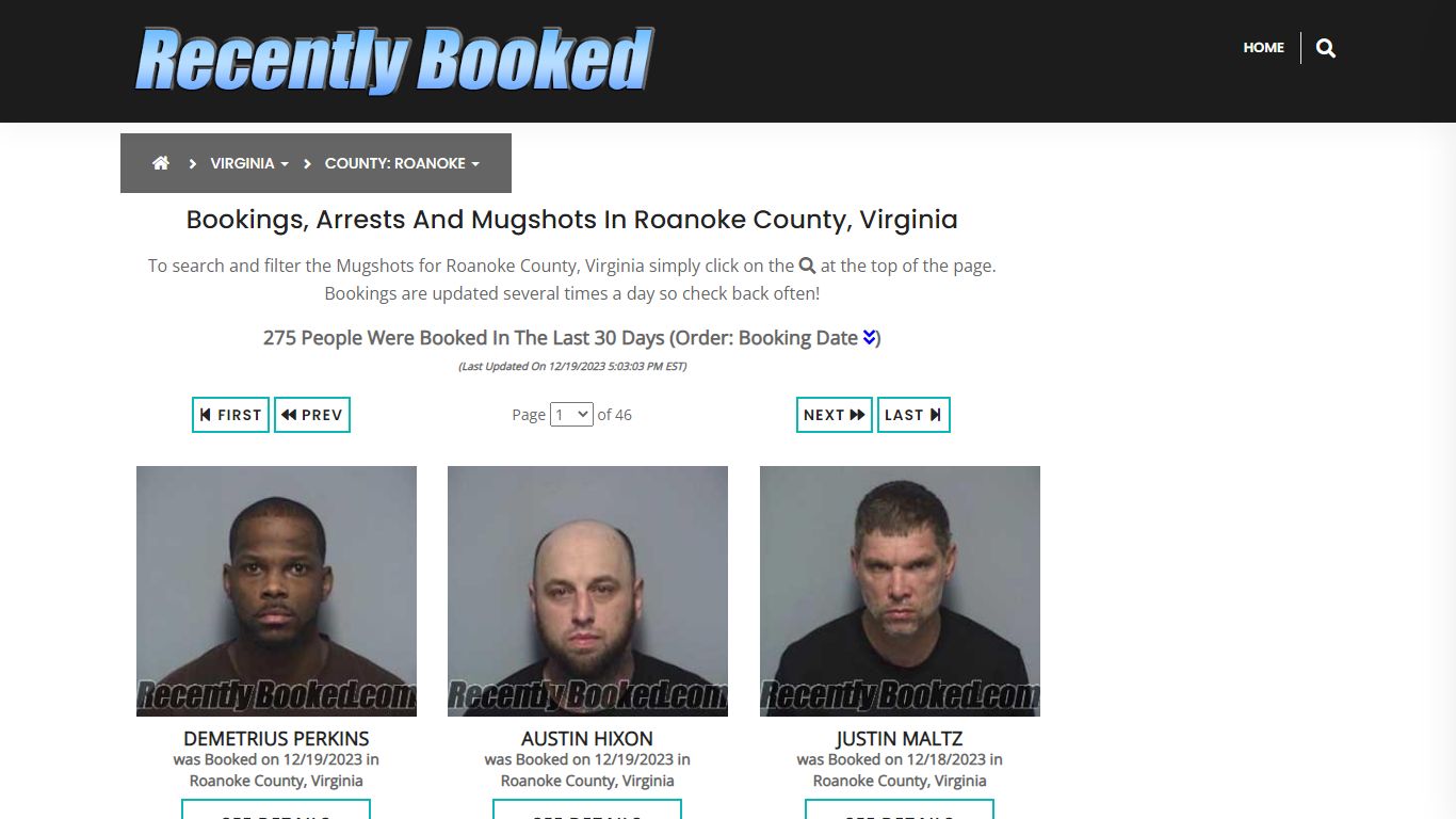 Bookings, Arrests and Mugshots in Roanoke County, Virginia